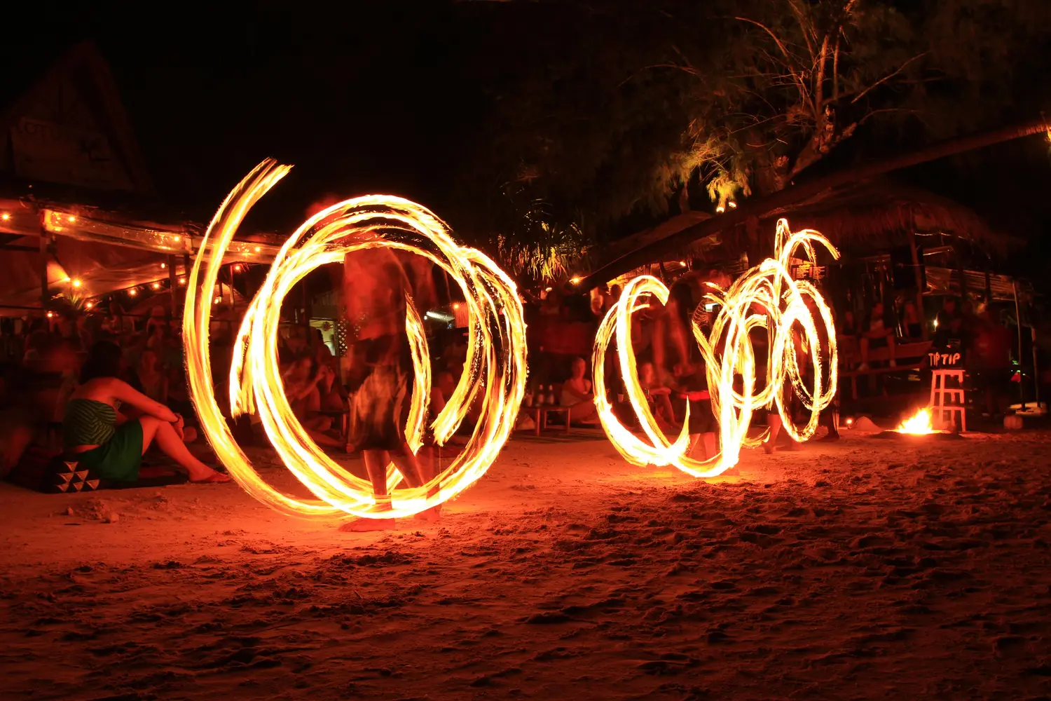 Fire show on Haad Rin Beach during the Full Moon Party in Koh Phangan, Thailand.