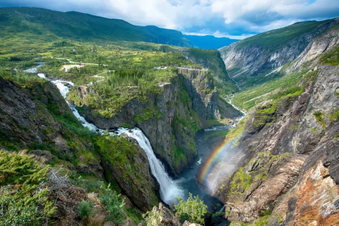 Beautiful view of the Voringsfossen waterfall. National park Hardangervidda, Eidfjord, Norway.