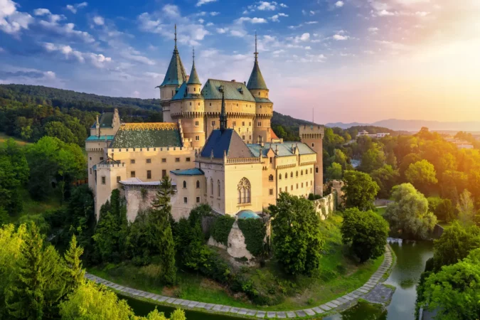 Aerial view of Bojnice medieval castle in Slovakia.