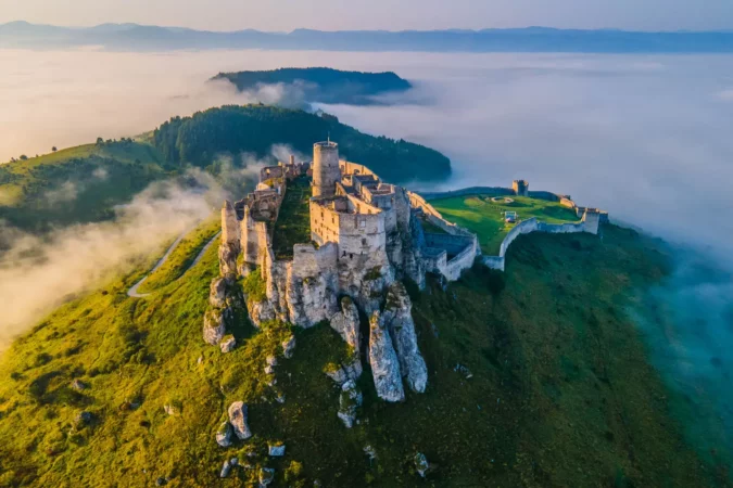 Aerial panoramic view of the Spiš Castle, Slovakia