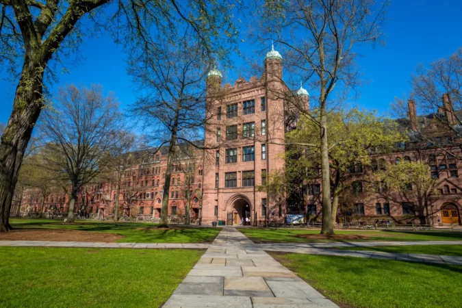 Yale university buildings in spring blue sky in New Haven, CT USA