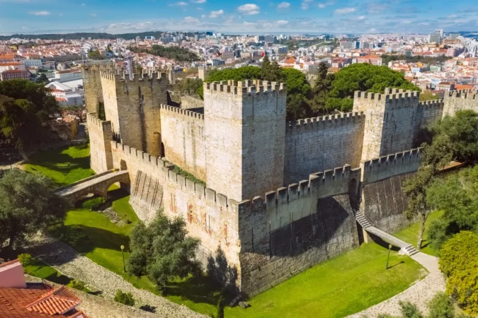 Aerial view of Sao Jorge castle or St. George castle at Lisbon city, Portugal.