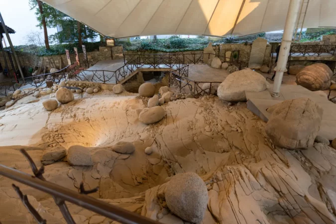 Giant old rocks and stones in the glacier garden museum in Lucerne, Switzerland