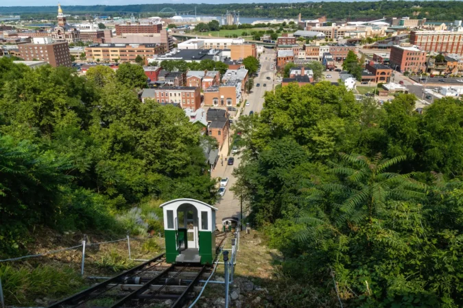 A view of fenelon place elevator on a sunny day in Dubuque city, Iowa, United States
