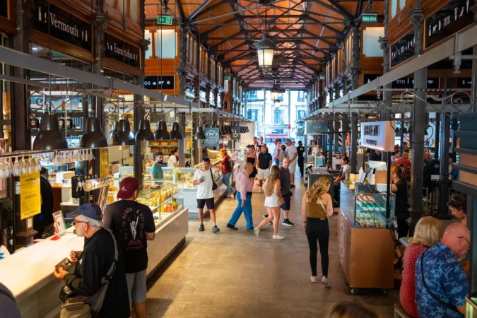 nterior view of the Market of San Miguel in Madrid, Spain