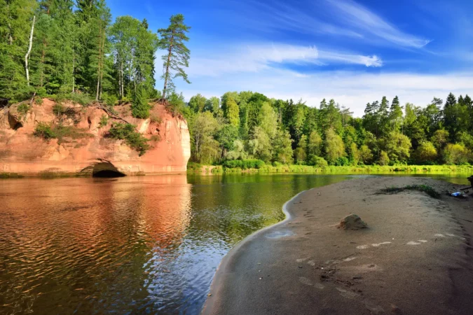 Sandstone cliffs in Gauja national park, Latvia