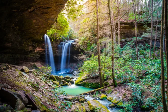 Pine Island Double Falls in Daniel Boone National Forest, Kentucky
