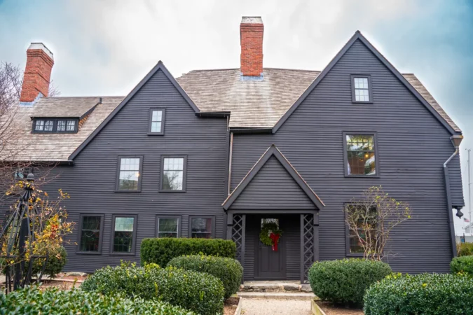 View of historic House of Seven Gables seen from Salem, MA