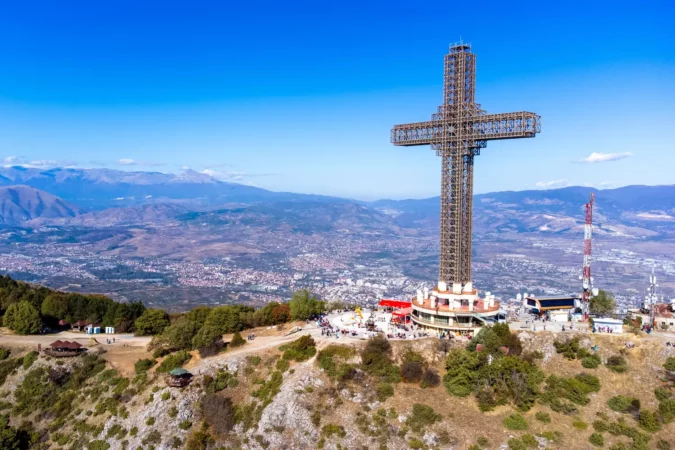Millennium Cross on the top of Vodno mountain hill in Skopje, Macedonia