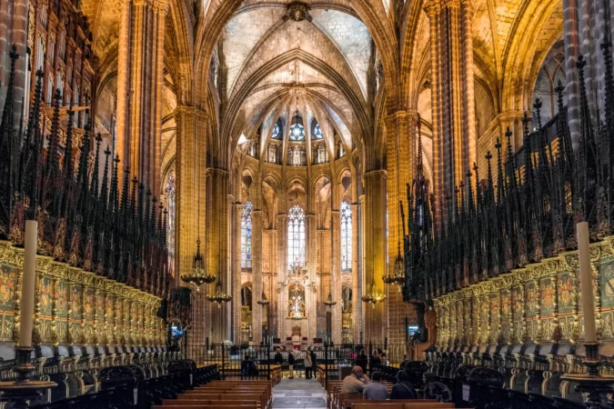 Interior of Barcelona cathedral in Spain