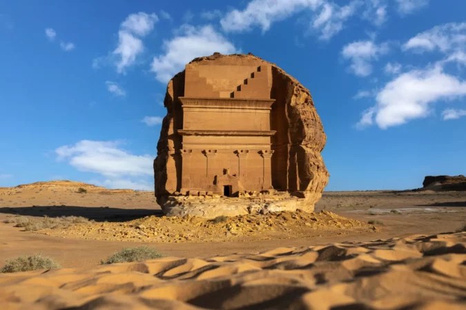 Hegra Tomb Lihyan Son of Kuza or Qasr al-Farid most popular landmark in Mada'in Salih archaeological site, Alula Saudi Arabia
