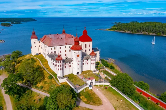 Aerial view of Läckö Castle in Sweden.