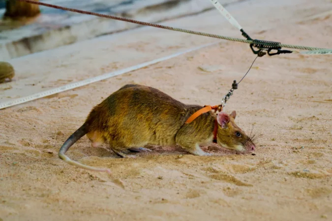 A "HeroRat" that can detect landmines through smell, displayed at the APOPO Visitor Centre in Siem Reap, Cambodia