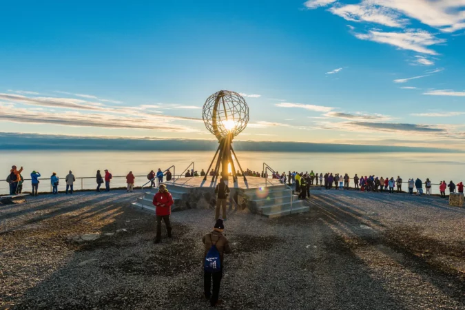 People visiting North Cape (Nordkapp) in Norway