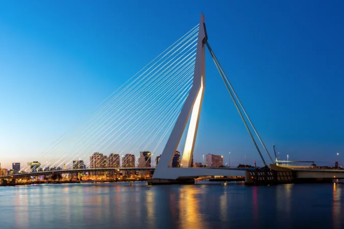 Panorama Erasmus bridge over the river Meuse in the Netherlands