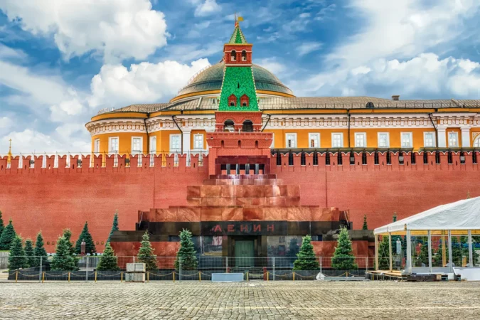 Lenin's Mausoleum, iconic resting place of Vladimir Lenin in the center of Red Square, Moscow, Russia