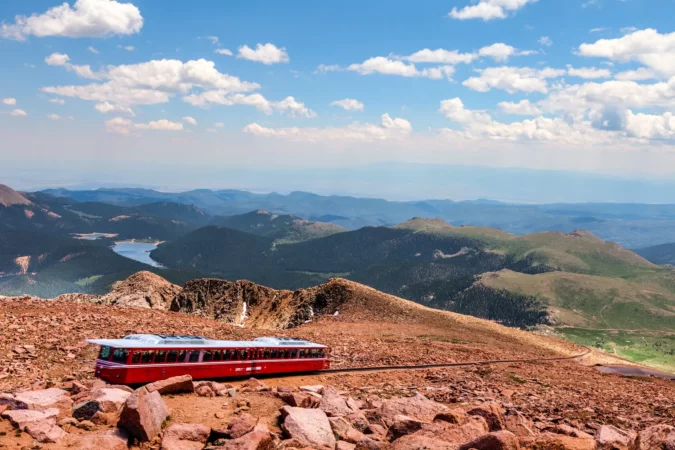 Pikes Peak Cog Railway at the top of the Pikes Peak Highway in Colorado Springs, Colorado