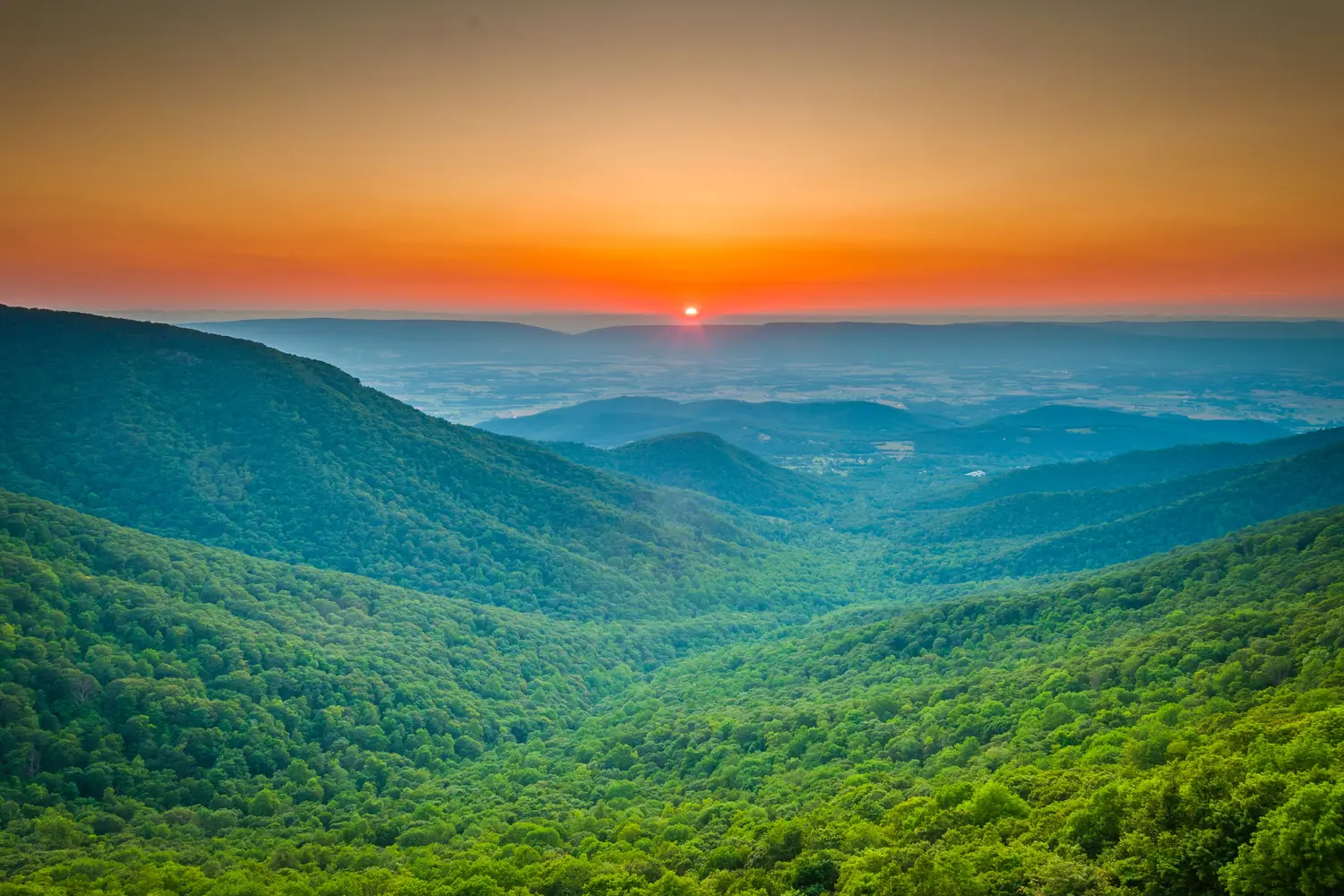 Sunset view from Shenandoah National Park in Virginia, USA