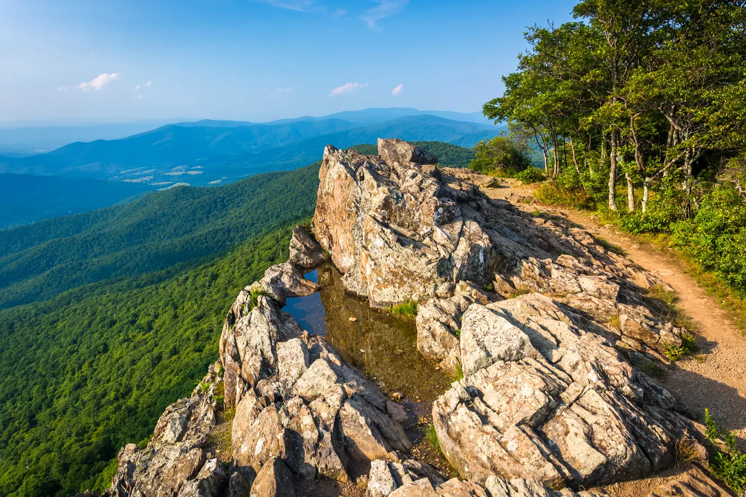 View of the Blue Ridge Mountains from Little Stony Man Cliffs in Shenandoah National Park in Virginia, USA