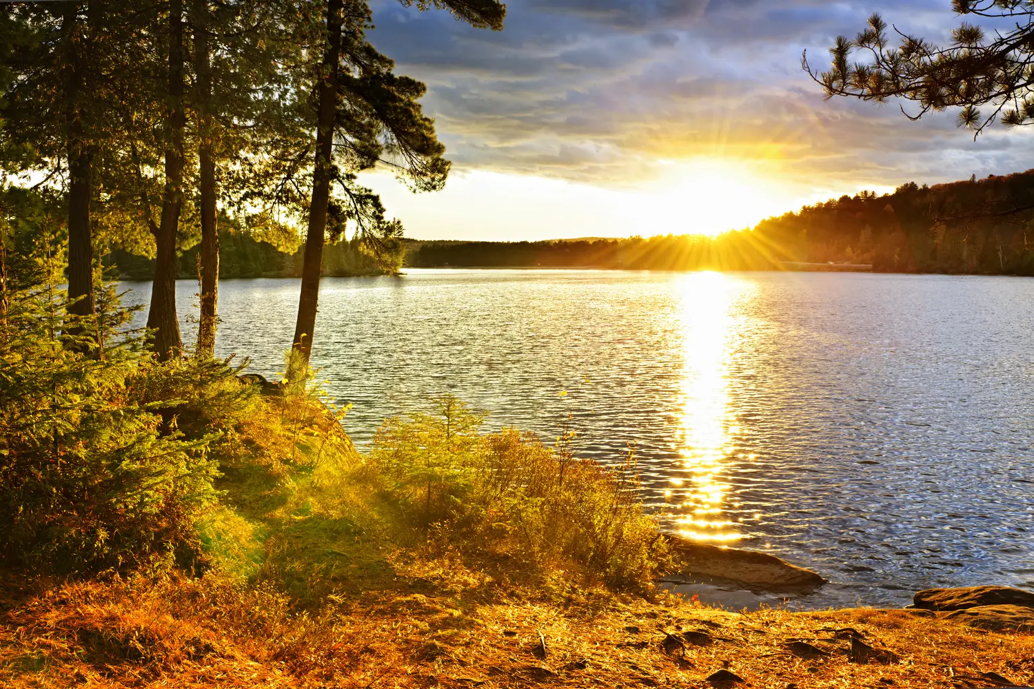 Sunset over lake at Algonquin Provincial Park in Canada