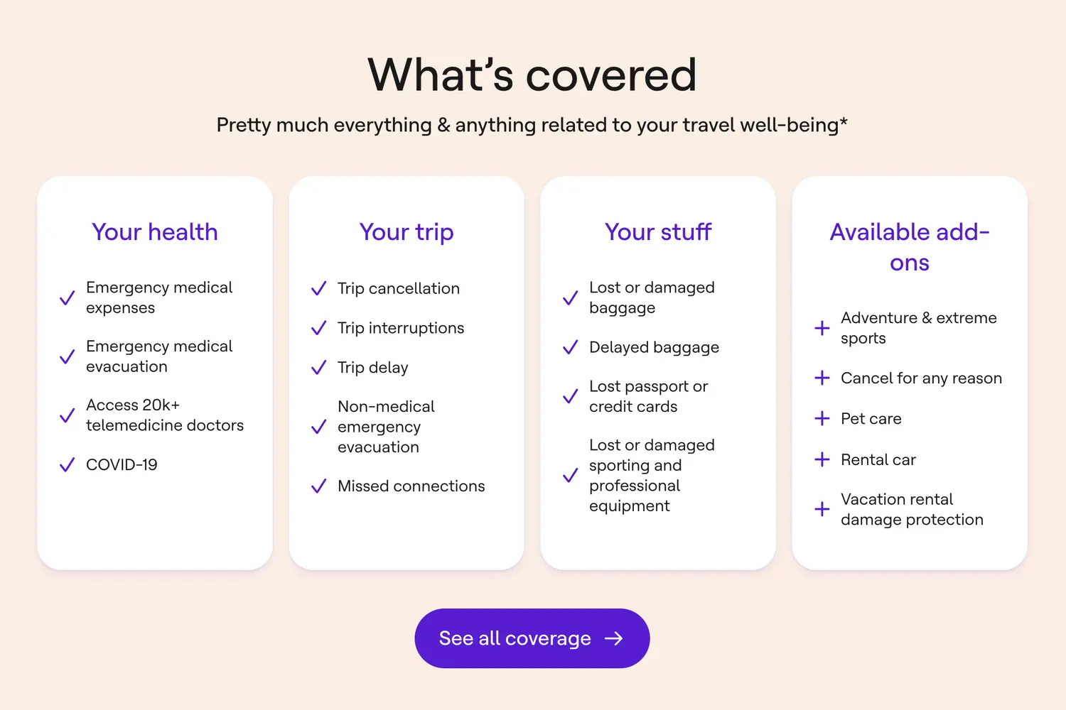 Faye travel insurance coverage