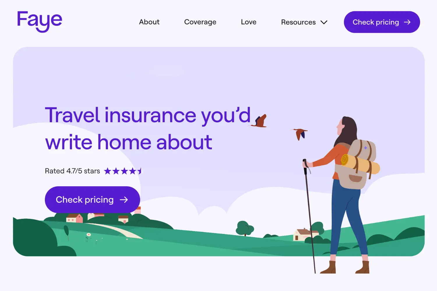 Faye Travel Insurance website screenshot