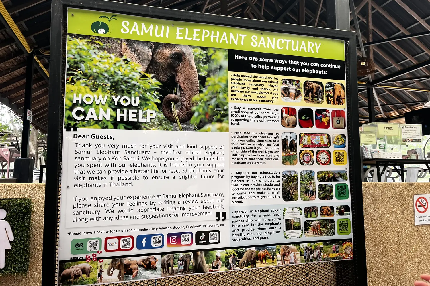 Sign at the Samui Elephant Sanctuary in Koh Samui