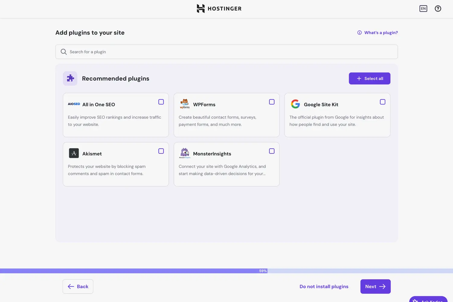 Hostinger Add plugins to your website page