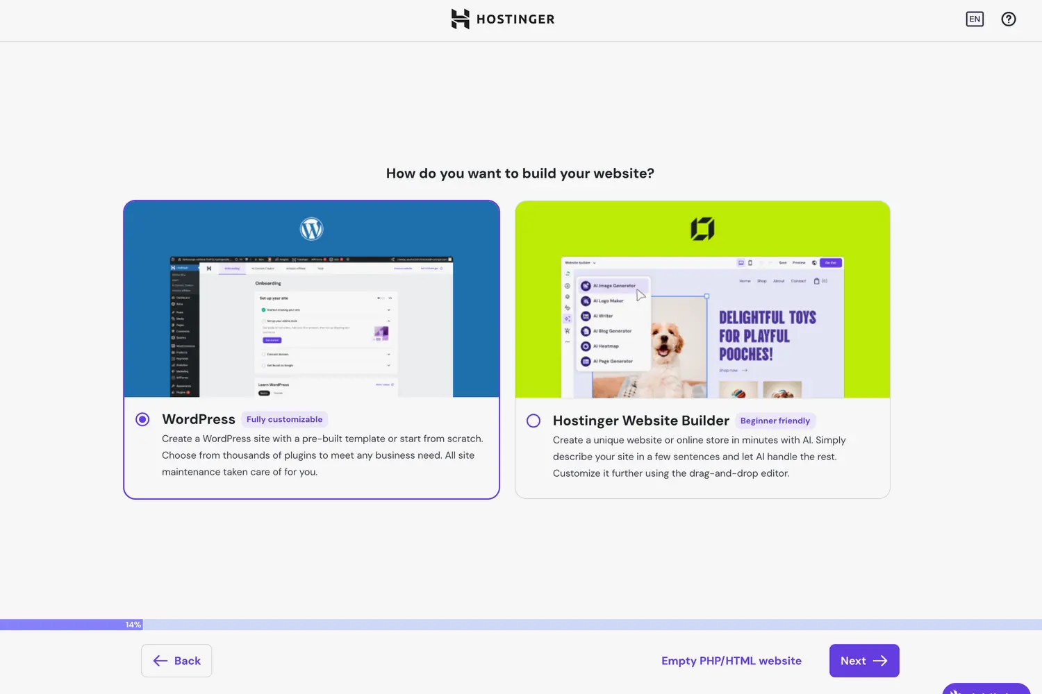 Hostinger How do you want to build your website page