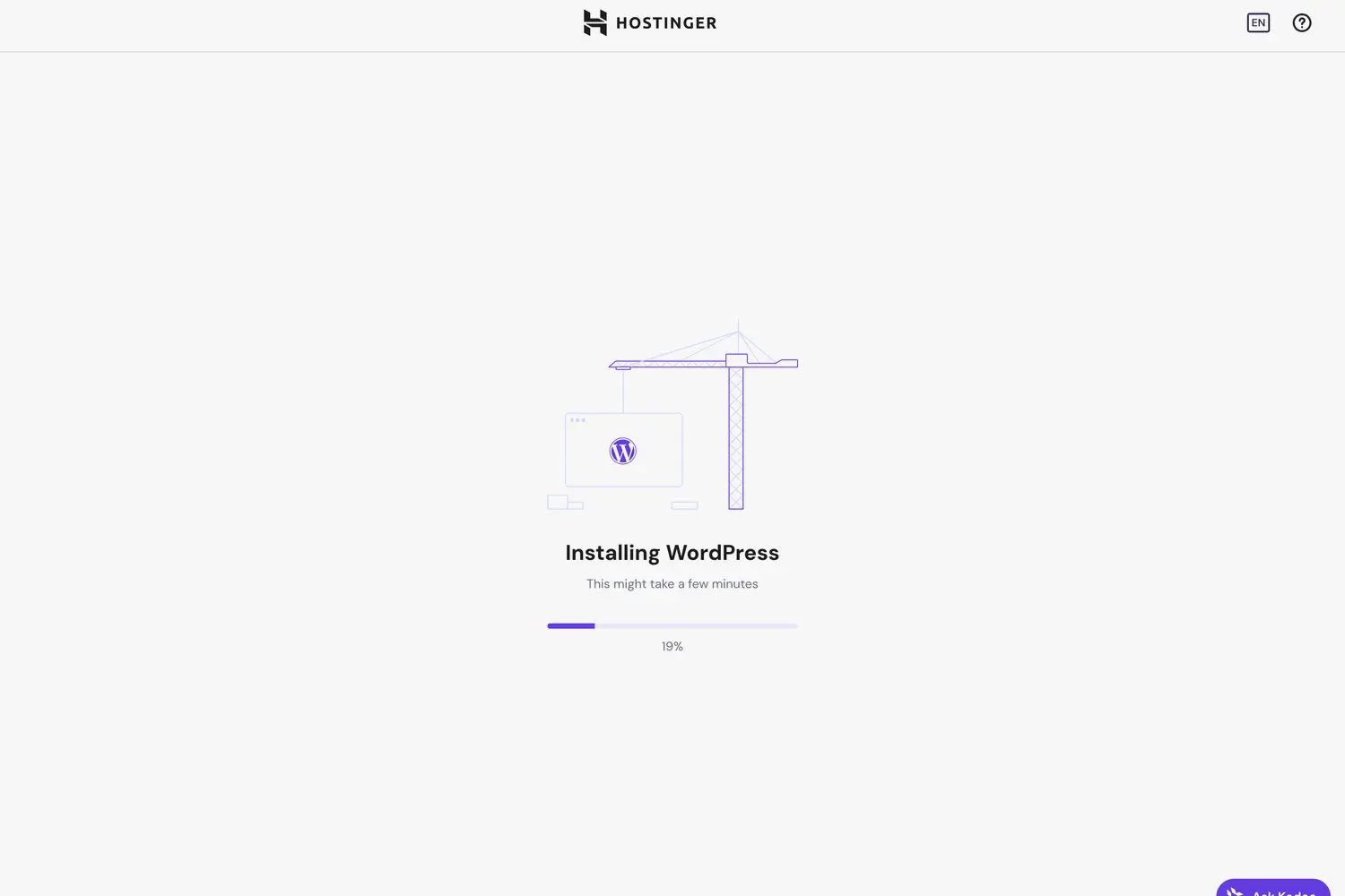 Hostinger Installing WordPress page