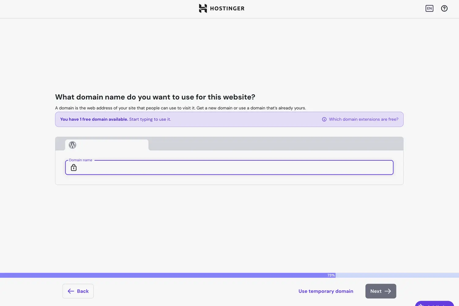 Hostinger What domain do you want to use page