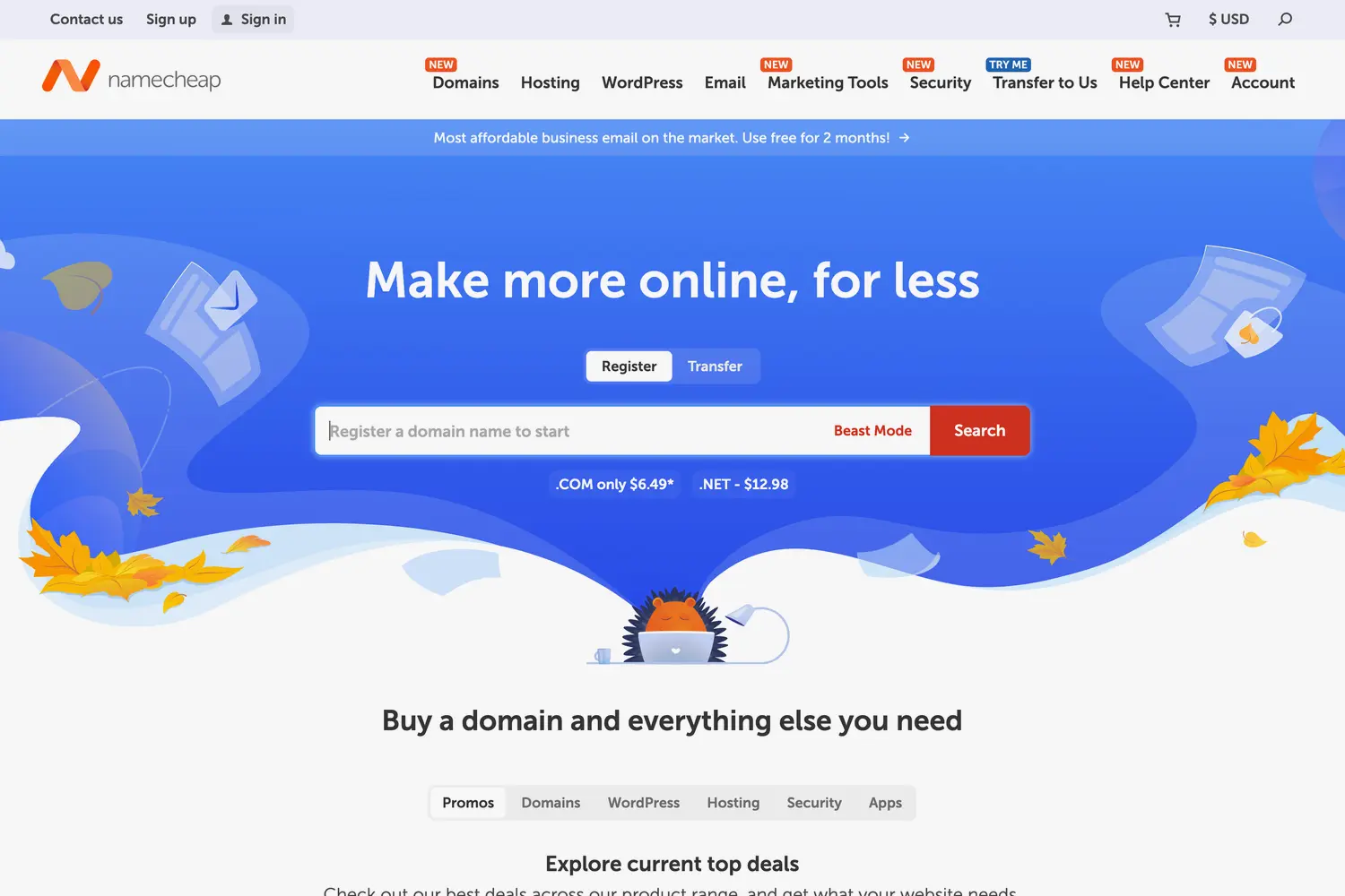 Namecheap homepage