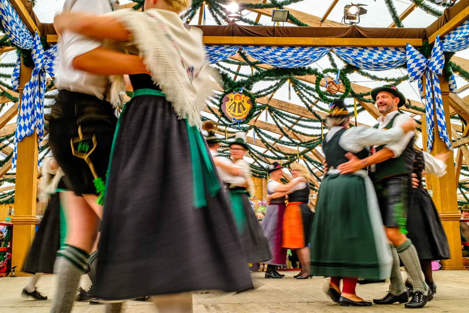 A group of typical Bavarian dancers with traditional clothing