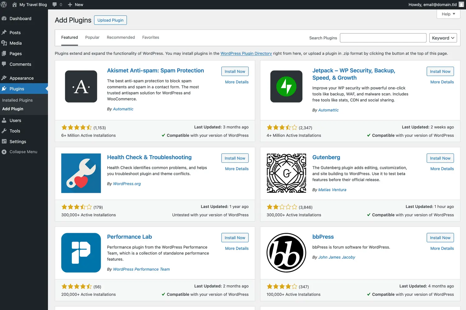 WordPress Add Plugins Page