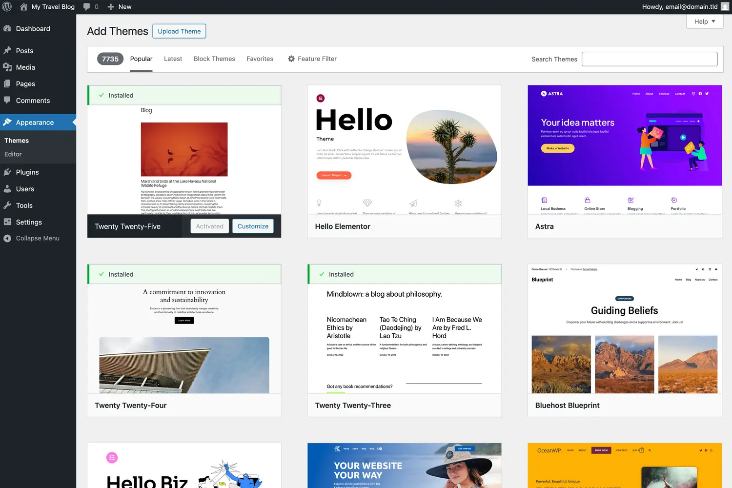 WordPress Add Themes Page