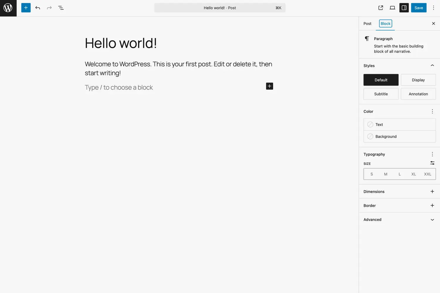 WordPress Post Editor Page