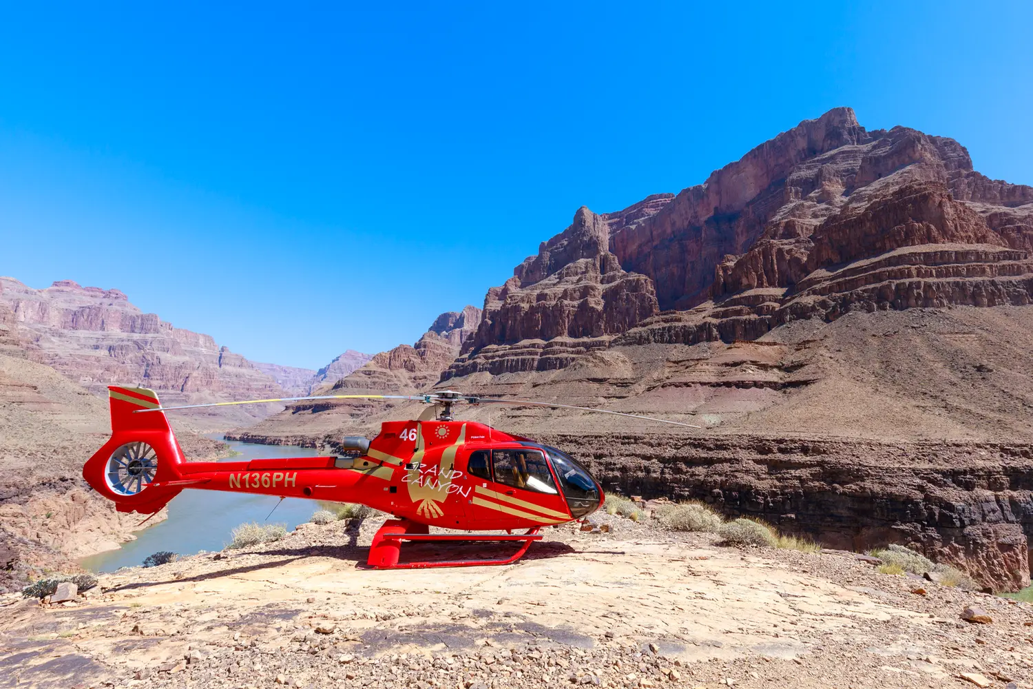 Helicopter landed at Grand Canyon