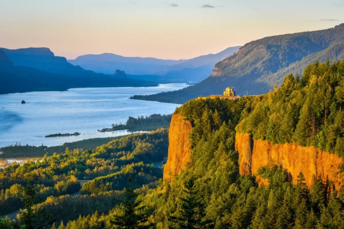 Sunset at Columbia River Gorge in Washington and Oregon, USA