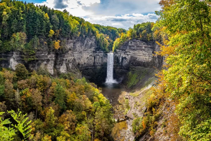Taughannock Falls during the Autumn leaf color change in the Finger Lakes region of upstate New York.
