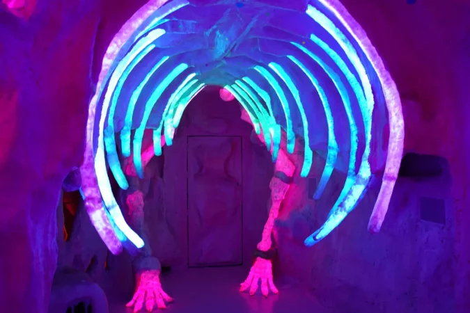 lluminated Mastodon sculpture at Meow Wolf Santa Fe