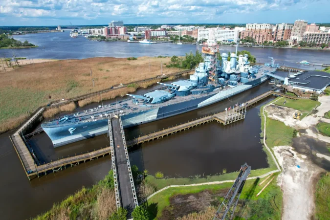 Aerial view from the USS North Carolina Battleship in Wilmington North Carolina