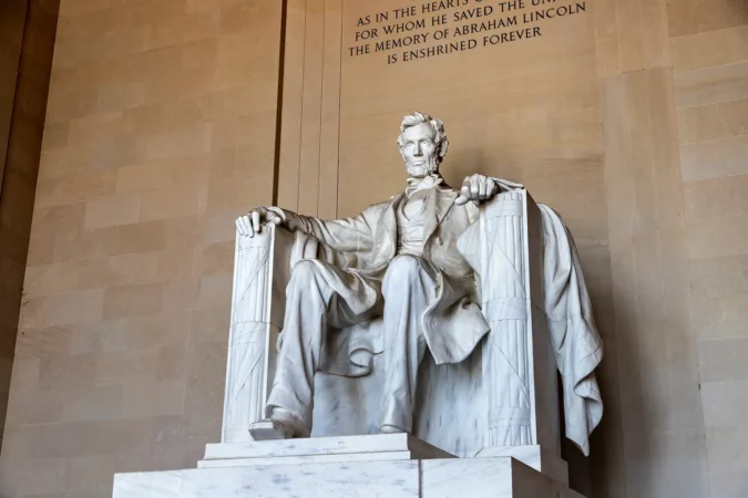 Abraham Lincoln statue inside Lincoln Memorial in Washington DC, USA
