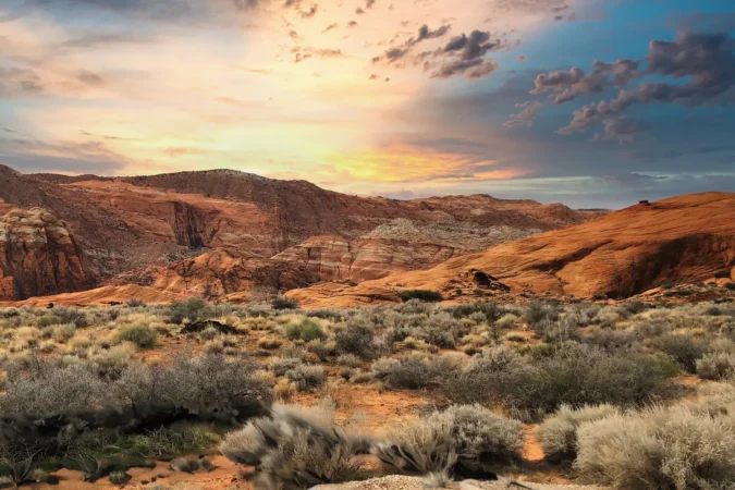 Sunset over Snow Canyon State Park in Utah.