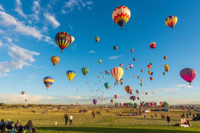 Hot Air Balloon Mass Ascension Colorful Rise at Albuquerque Balloon Fiesta Festival