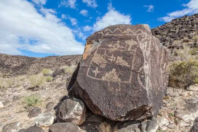 Petroglyphs and prehistoric carvings at Boca Negra Petroglyph National Monument, Albuquerque, New Mexico