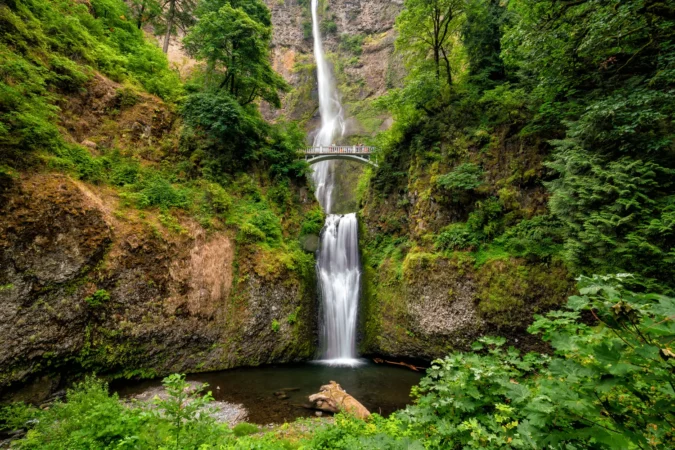 Multnomah Falls in the Columbia River Gorge near Portland Oregon.