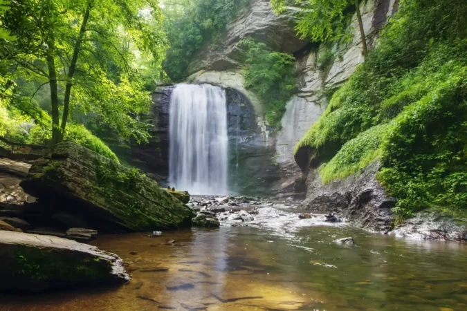 The Looking Glass Falls in the Pisgah National Forest in North Carolina