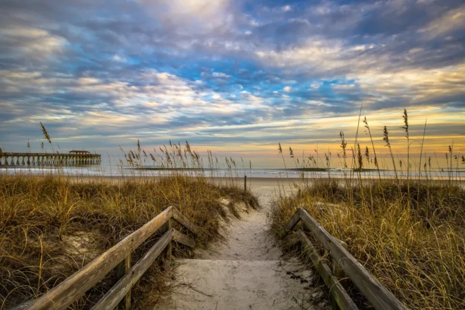 Colorful winter sky during sunset at the Myrtle Beach State Park